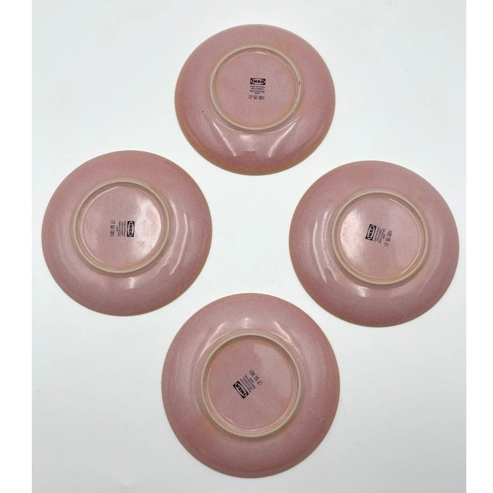 Set of 4 IKEA Blush Pink Speckled Reactive Glaze Stoneware Salad Plates 7.75
